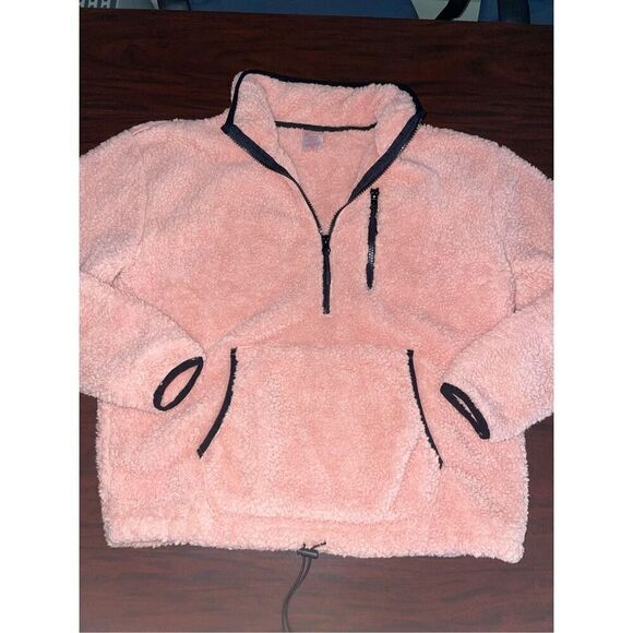 No Boundaries Blush Pink Colored Sherpa Half Zip Pullover Jacket Size Large - Picture 1 of 12